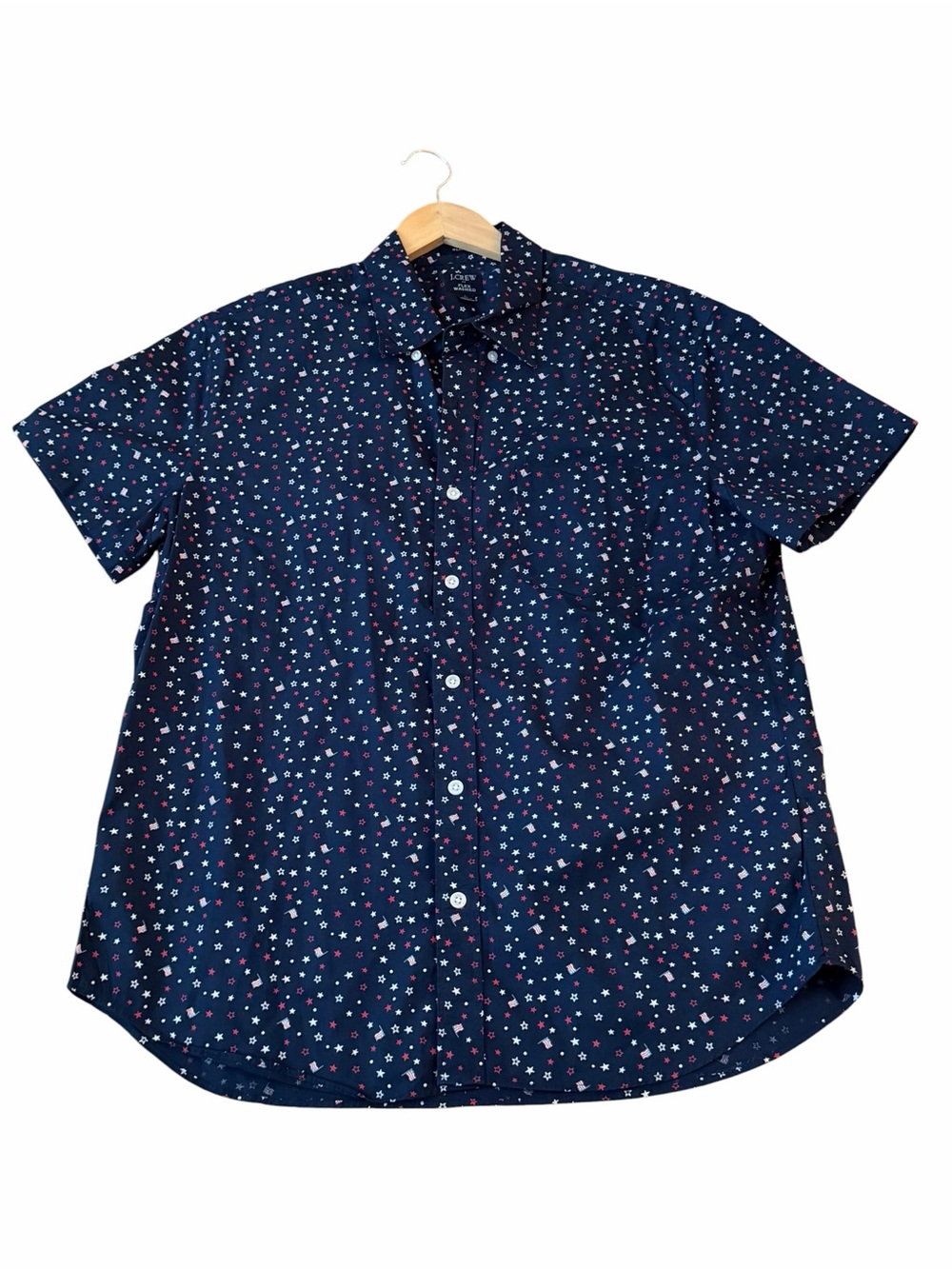 J.Crew Slim Flex Washed Short Sleeve Button Down Shirt Stars & Flags Size L
